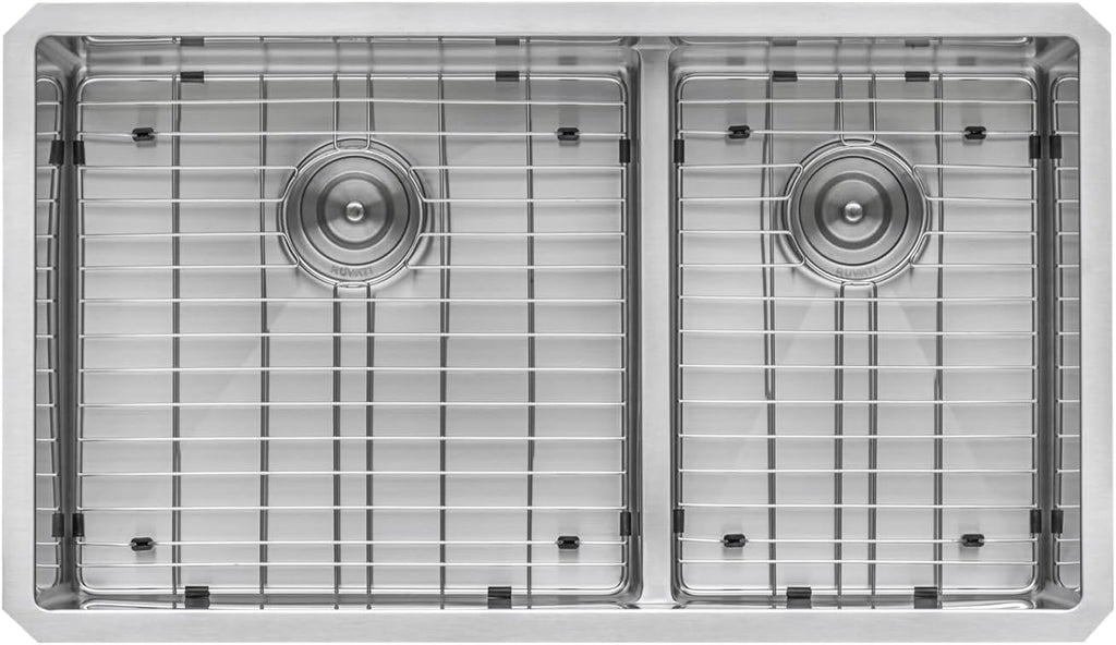 Ruvati 30-inch Low-Divide Rounded Corners Undermount Kitchen Sink - 60/40 Double Bowl Kitchen Sinks - 16 Gauge Stainless Steel Kitchen sink with Brushed Finish hides scratches - RVH7357