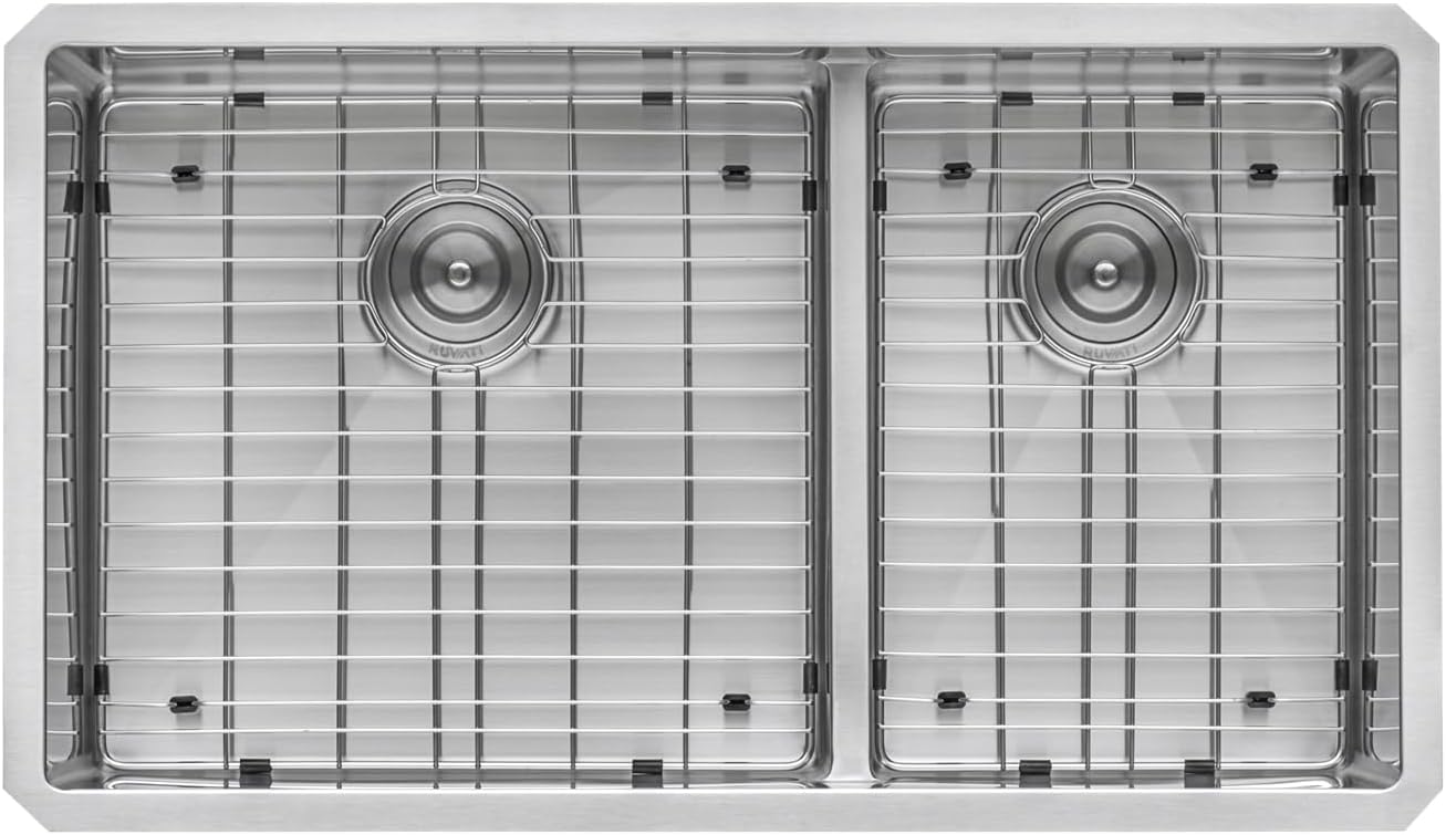 Ruvati 30-inch Low-Divide Rounded Corners Undermount Kitchen Sink - 60/40 Double Bowl Kitchen Sinks - 16 Gauge Stainless Steel Kitchen sink with Brushed Finish hides scratches - RVH7357