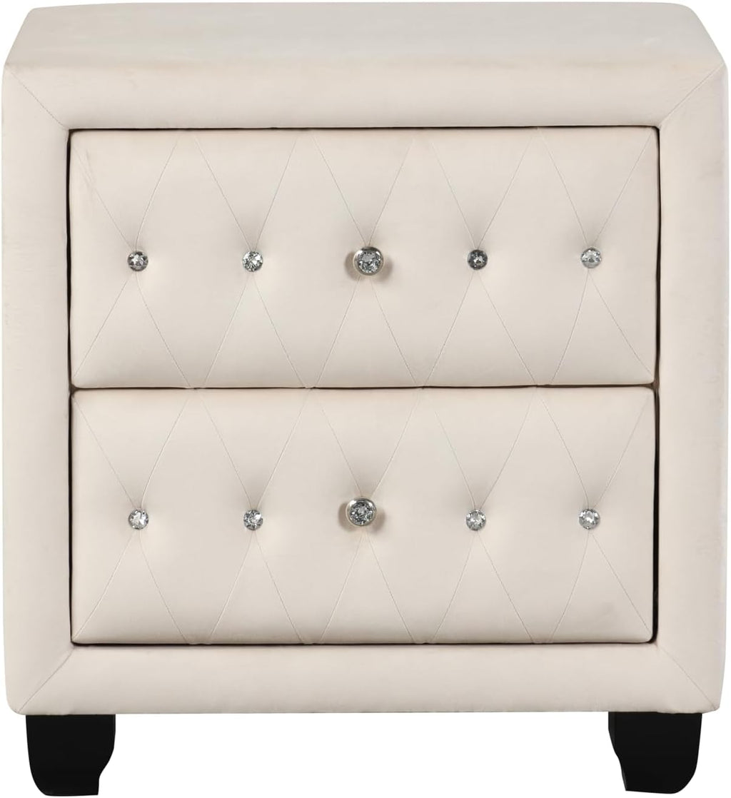 Crystal Tufted Full 5 Pc Vanity Bedroom Set Made with Wood in Cream