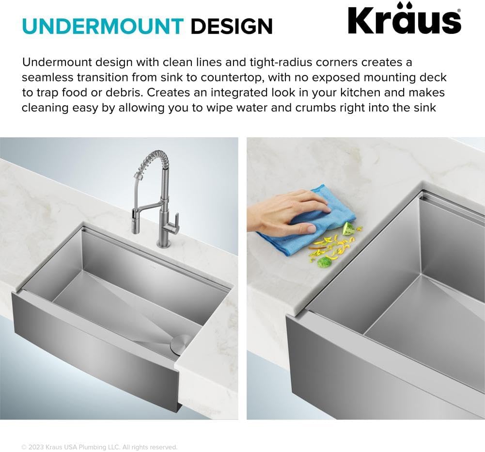 KRAUS Kore 24-Inch Farmhouse Workstation 16 Gauge Single Bowl Stainless Steel Kitchen Sink with Accessories, KWF210-24
