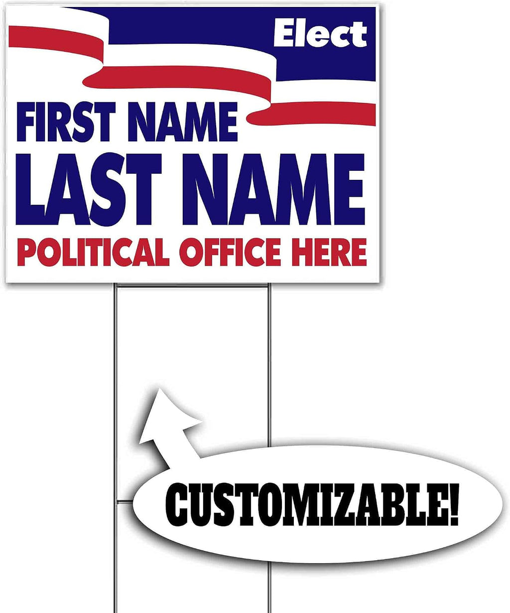 Elect Name Political Office Customizable (18' x 24') Yard Sign, Quantity Discounts, Multi-Packs, Includes Metal Step Stake, Bandit, New, Advertising, USA