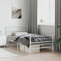 White Steel Twin Bed Frame with Headboard and Footboard, Modern Rectangular Design for Adults and Guests, Sturdy Powder-Coated Metal Construction, Ample Underbed Storage