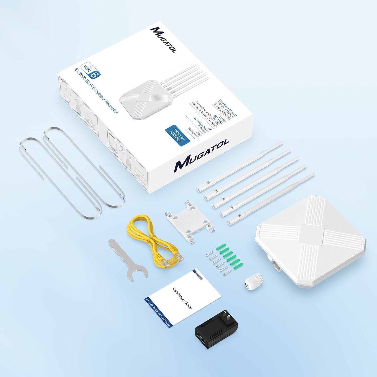 AX3000 Outdoor WiFi 6 Extender - Outdoor Access Point - Long-Range Dual Band WiFi, IP67/PoE/5 Antennas for Events, Commercial Use | Starlink-Compatible