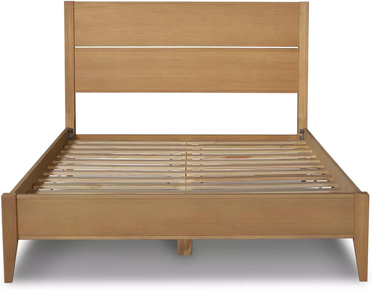 Grain Wood Furniture Mid Century Solid Wood Platform Bed, King Size, Brushed Natural