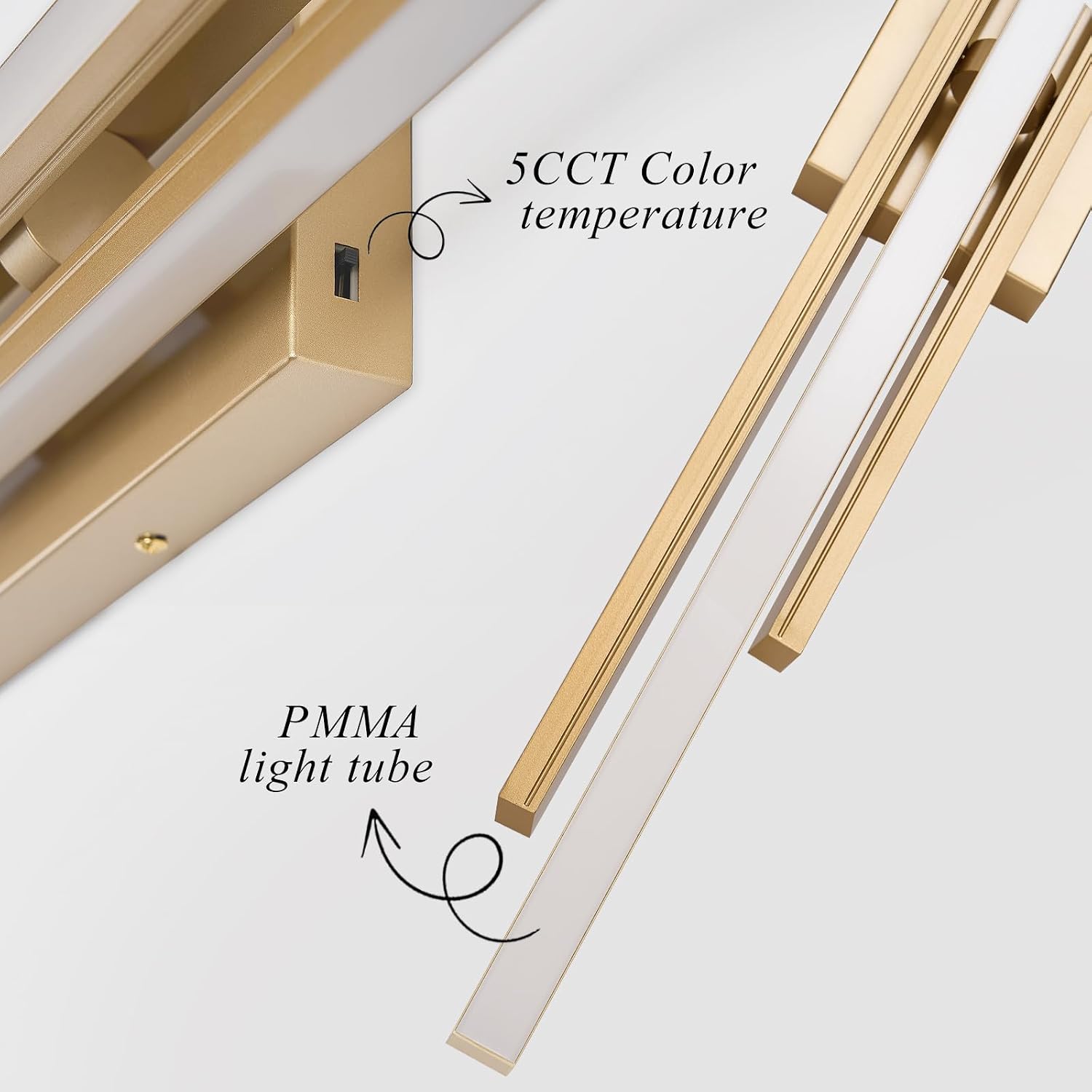 VitaLink 48' Gold LED Bathroom Light Fixtures Long Vanity Lights Over Mirror Lighting Lamps Wall Mount Lighting Over Vanity Picture Indoor 5CCT(3000K/3800K/4500K/5200K/6000K)