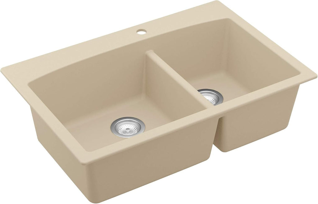 Karran QT-711 Drop-In Quartz Composite 33 in. 1-Hole 60/40 Double Bowl Kitchen Sink in Bisque