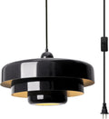 Black Pendant Light with Plug in Cord Modern Pendant Lighting 3-Layer Nordic Style Metal Shade Hanging Light Fixtures Hanging Lamp for Kitchen Island Dining Room Bedroom