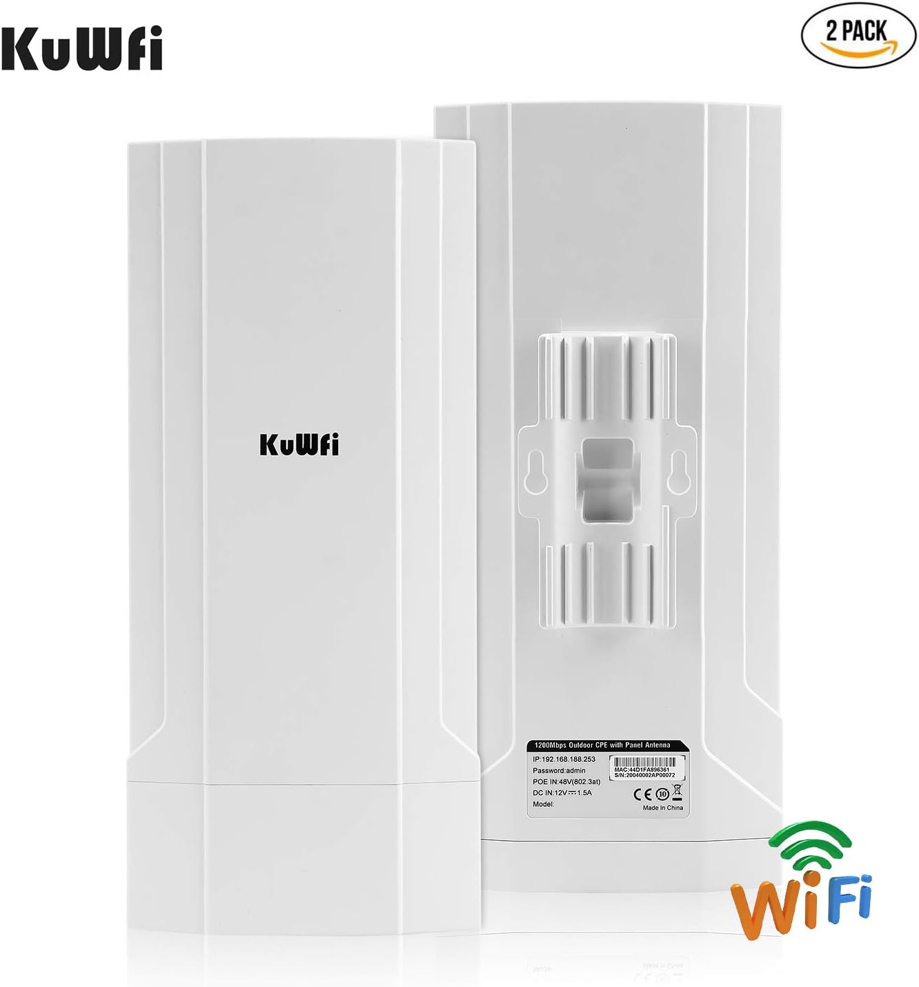 KuWFi Gigabit Wireless Bridge, 1200Mbps WiFi Bridge Point to Point Outdoor, 2.4&5.8G Long Range WiFi Bridge CPE with Panel Antenna Up to 5KM with 48V PoE Power[2-Pack]