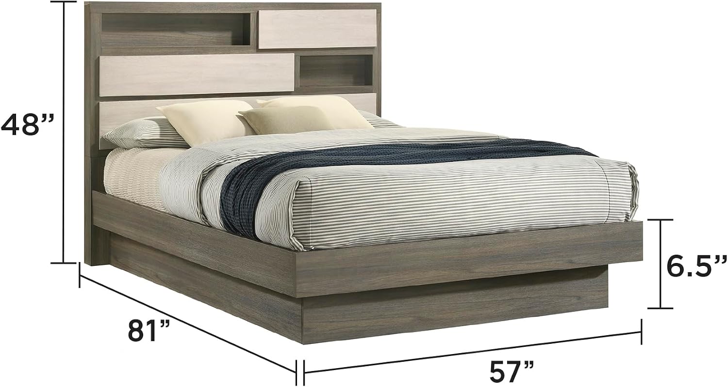 Modern Style 5 Pc Full Bedroom Set Made with Wood in Beige Brown