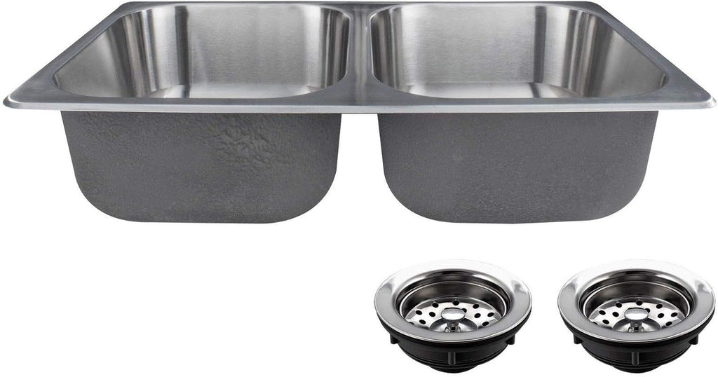 RecPro RV Double Bowl Kitchen Sink | 27' x 16 x 7' | Stainless Steel (With Strainers)