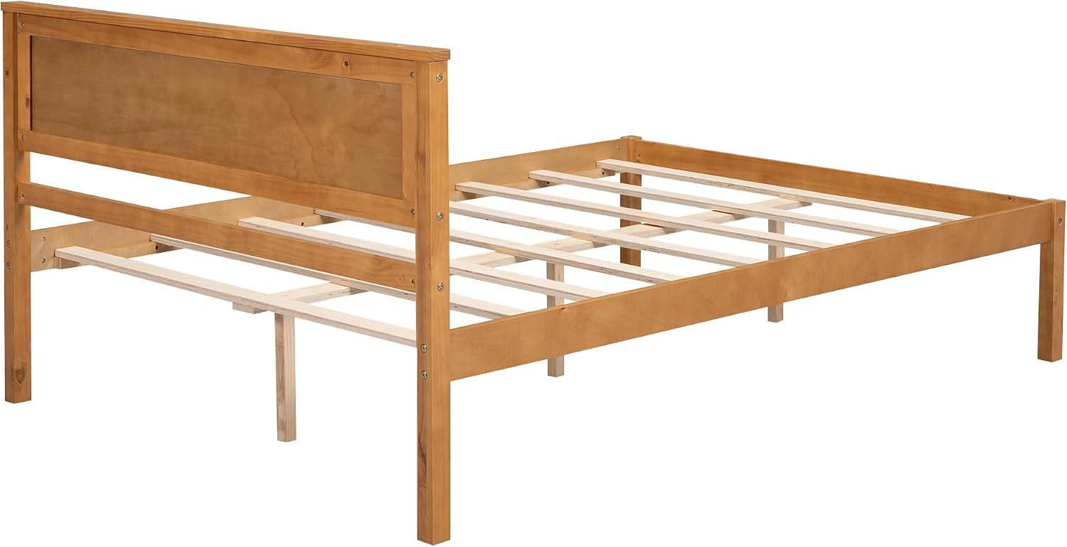 Full Size Wood Bed Frame and Headboard, Modern Retro Oak Platform Beds Frames, Sturdy and Durable Design Rustic Wooden Bedroom Set, Easy Assembly, No Box Spring Needed (Oak, Full)