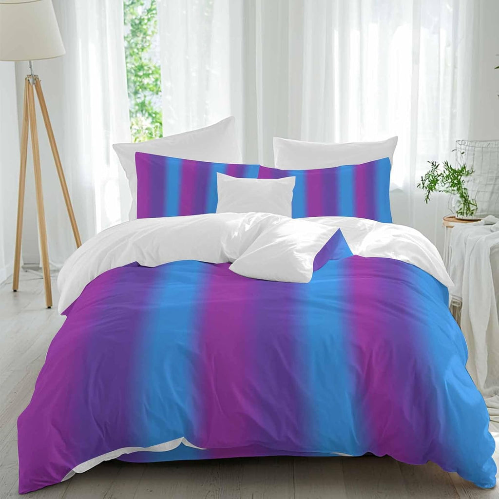 Color Striped Gradient Duvet Cover Set Queen Size 4 Pieces Modern Pink Purple Blue Minimalist Art Bedding Set with Zipper Closure, 1 Comforter Cover 90x92 Inches 1 Flat Sheet & 2 Pillow Cases