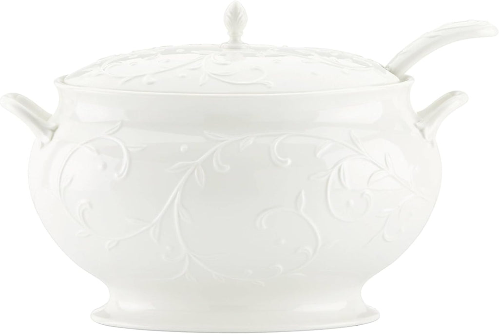 Lenox Opal Innocence Carved Covered Soup Tureen with Ladle, 10-1/4-Inch, White, 152 ounces