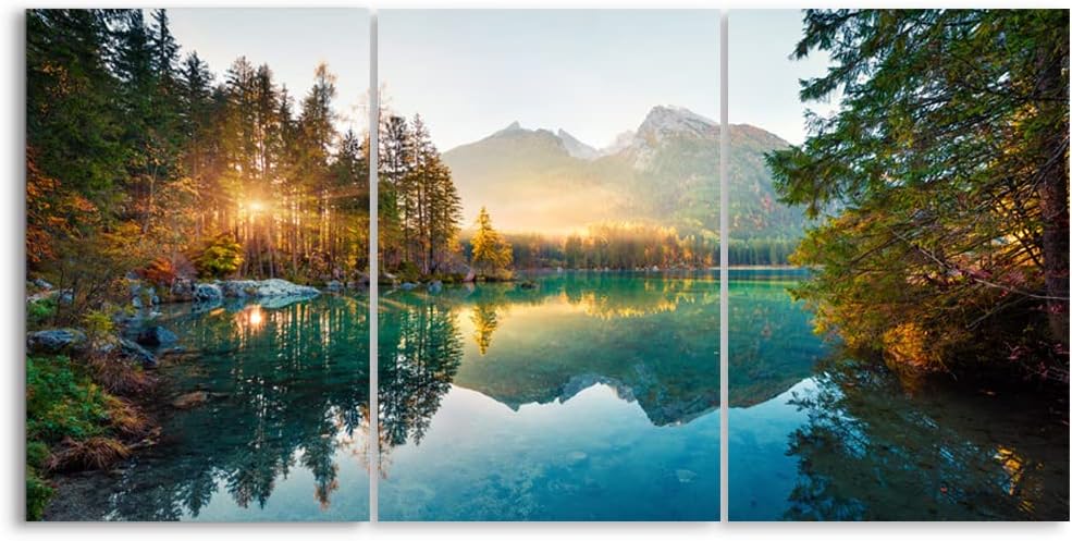Autumn Lake Large Stretched Canvas Wall Art For Living Room Bedroom Home Decoration,Mordern Morning Sunrise View Print Picture Painting Decor Giclee Artwork,Gallery Wrapped Gift,Inner Frame (20x30x3)