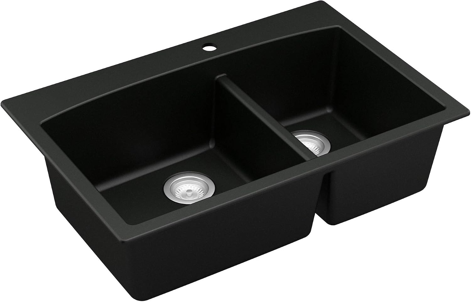 Karran QT-711 Drop-In Quartz Composite 33 in. 1-Hole 60/40 Double Bowl Kitchen Sink in Black