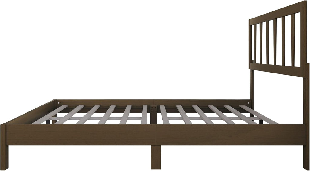 HOME DESIGN Elmira Twin Wood Platform Bed, Solid Wood Frame with Adjustable Height Headboard Leg, Easy Assembly, Brown Finish