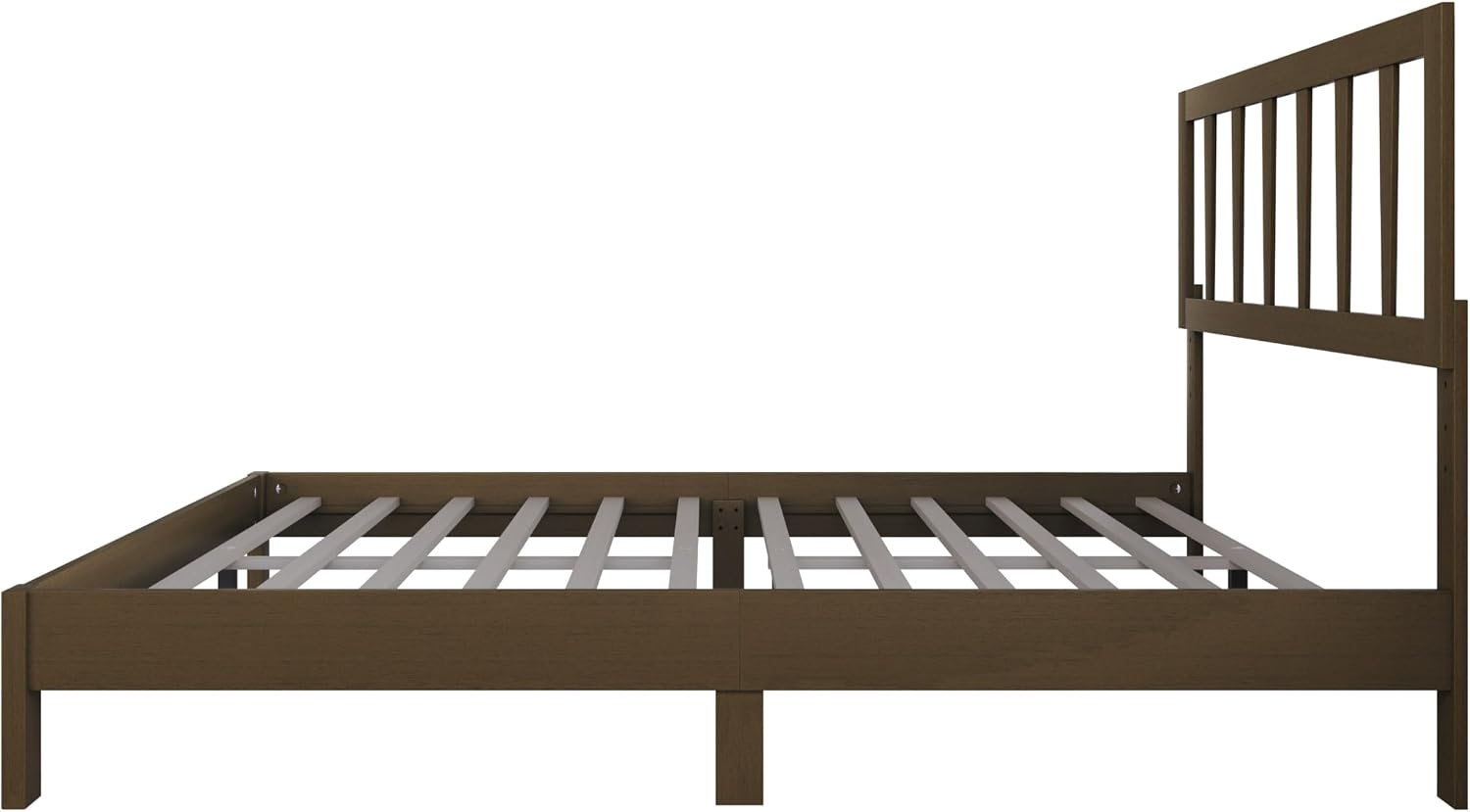 HOME DESIGN Elmira Twin Wood Platform Bed, Solid Wood Frame with Adjustable Height Headboard Leg, Easy Assembly, Brown Finish