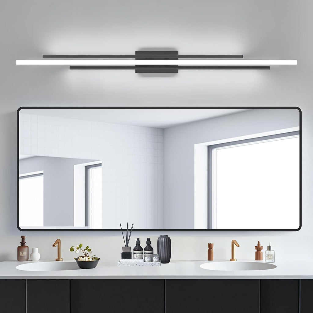 VitaLink 55' Long Black Vanity Light Bathroom Wall Light Fixtures Long Vanity Lights Over Mirror Lighting Lamps Dimmable Bathroom Wall Mount Lighting Over Vanity Mirror