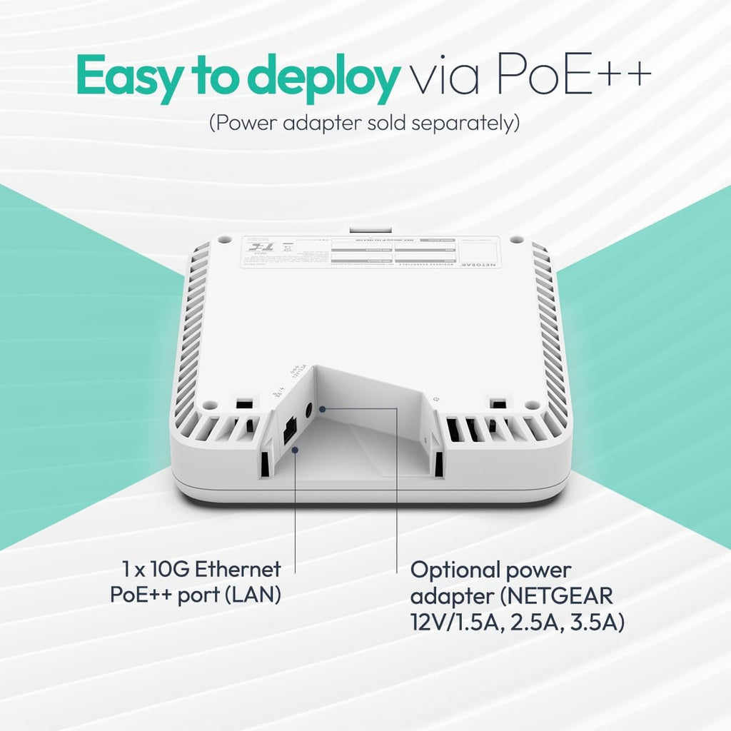 NETGEAR Tri-Band PoE 10 G Insight Manageable WiFi 7 Access Point (WBE750) – 18.4 Gbps Speed (AX18400) - Covers up to 3,000 sq. ft., 256 Client Devices - WPA3 - Power Adapter not Included