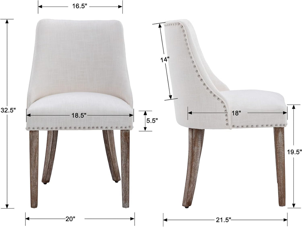 Mid Century Modern Dining Chairs Set of 6 Farmhouse Accent Chairs Upholstered Linen Fabric Side Chair for Living Room/Dining Room/Bedroom, Cream