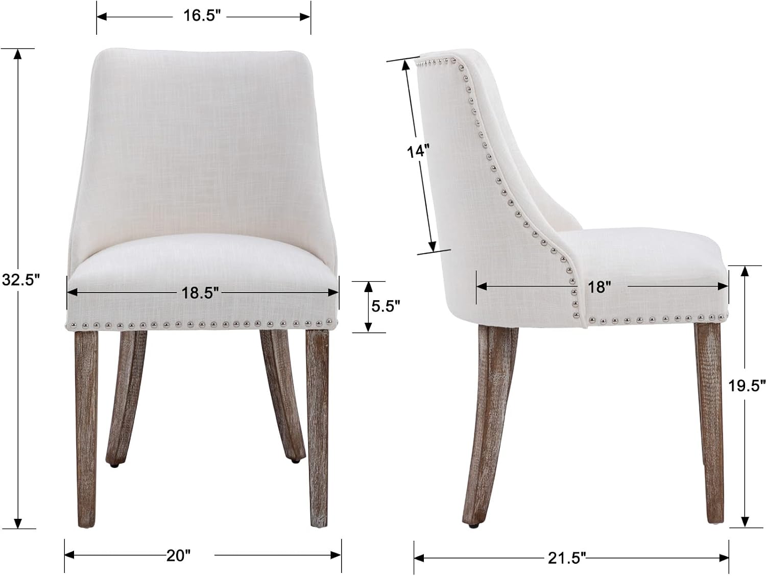 Mid Century Modern Dining Chairs Set of 6 Farmhouse Accent Chairs Upholstered Linen Fabric Side Chair for Living Room/Dining Room/Bedroom, Cream