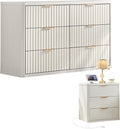 LEYAOYAO Fluted Dresser and Nightstand Sets, Wood 48' Wide Dresser & 23' Night Stand with Charging Station, 2 Piece Bedroom Furniture Set, Chest of Drawers for Bedroom,Living Room, Antique White