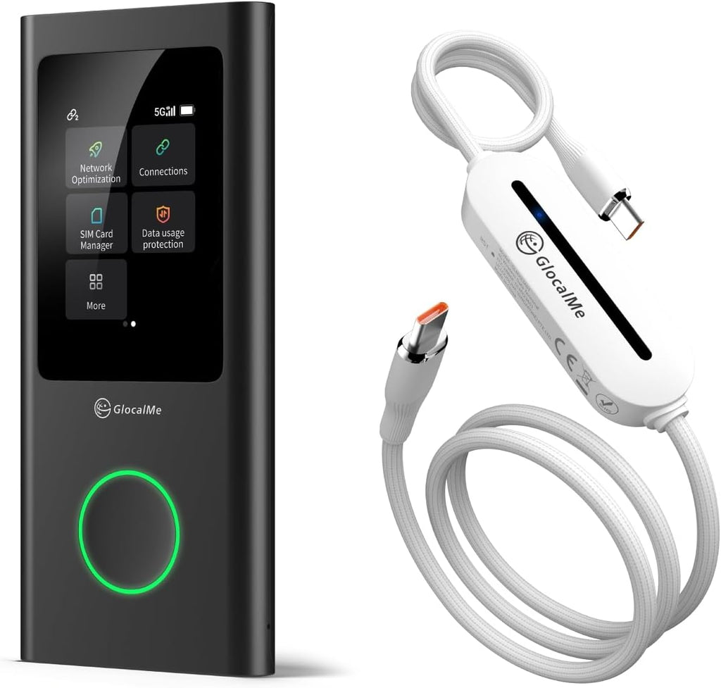 GlocalMe UniCord Charging Cable and Numen Air 5G Hotspot with 50GB US/CA/MX Data 90Days