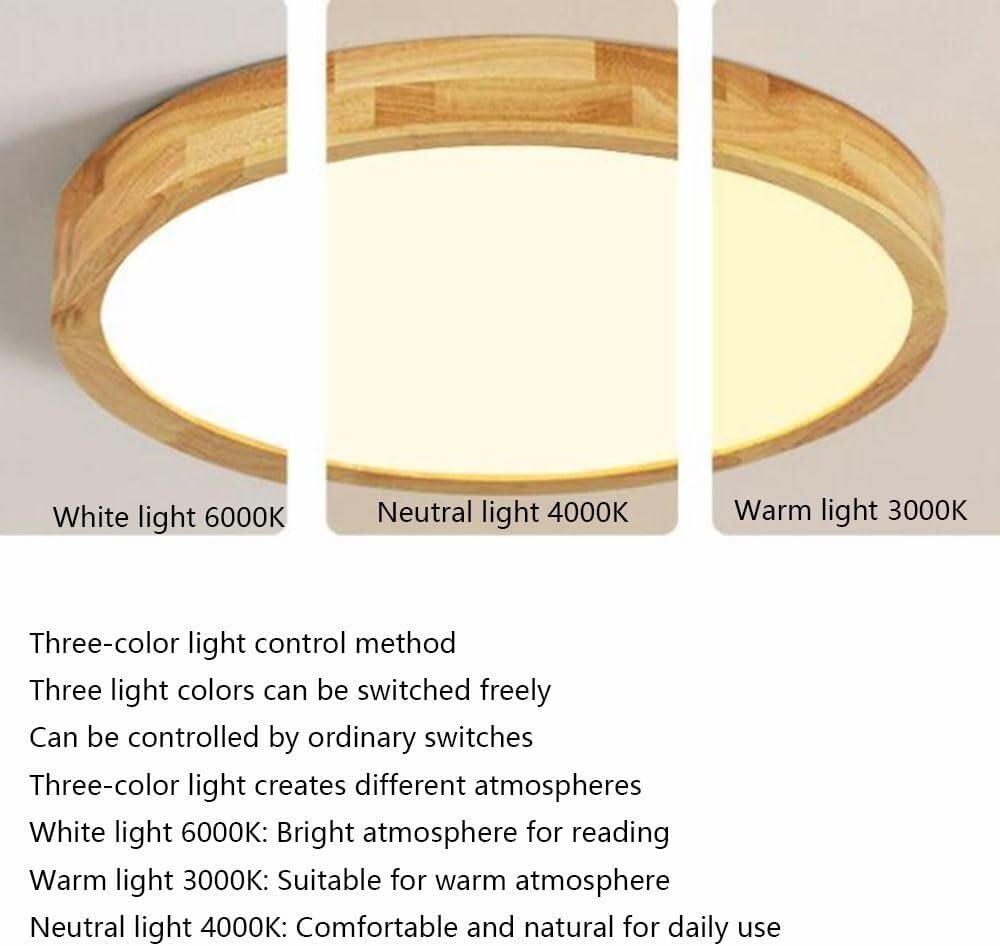 Wooden LED Flat Ceiling Lamp Ultra-Thin Atmosphere Lighting Ceiling Light Elegant Circular Panel Ceiling Light Fixture for Living Room Bedroom Dining Room Kitchen Study Room Corridor(30cm)