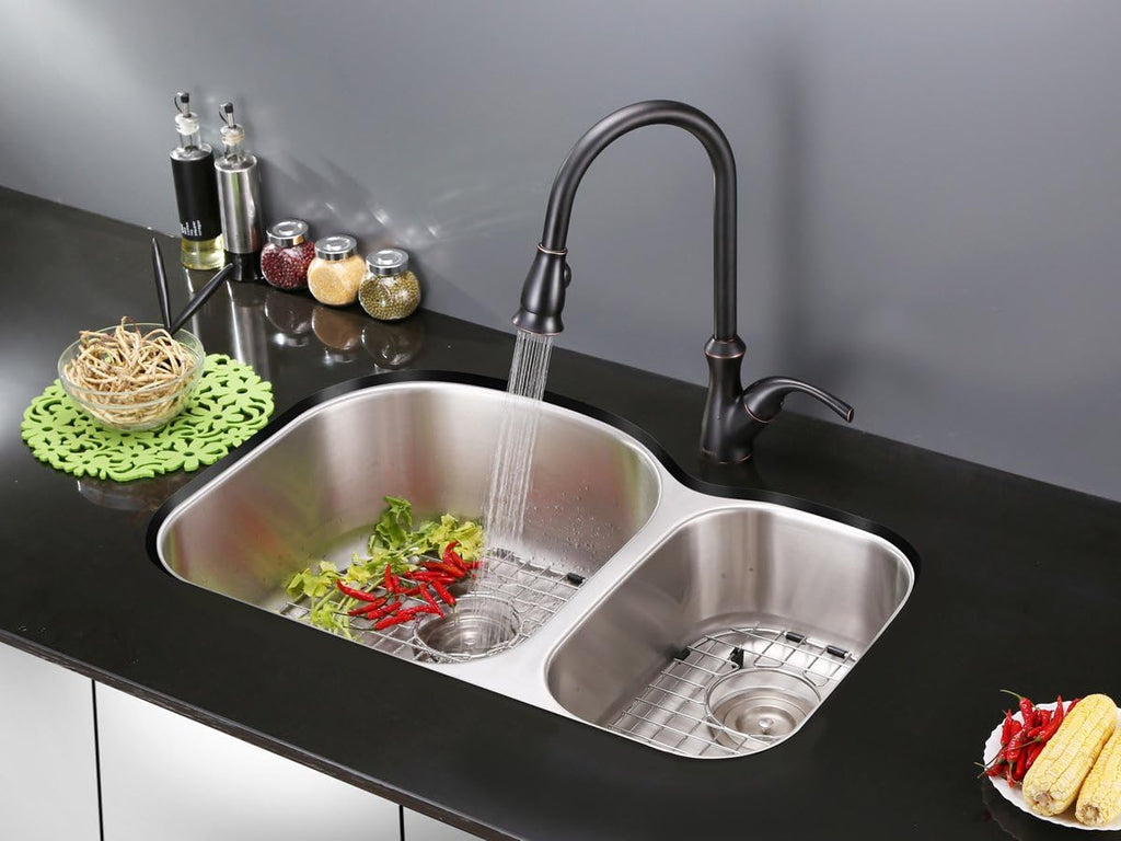 Ruvati 34-Inch Undermount Kitchen Sink – 60/40 Double Bowl Kitchen sink, 16 Gauge T-304 Stainless Steel Kitchen Sinks, Deep Basin Sink, Brushed Finish – RVM4600