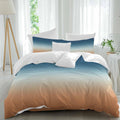 Prime Leader Gradient Blue Duvet Cover Set Queen Size 4 Pieces Modern Minimalist Orange Blue Ocean Beach Bedding Set with Zipper Closure, 1 Comforter Cover 86x86 Inches 1 Flat Sheet & 2 Pillow Cases