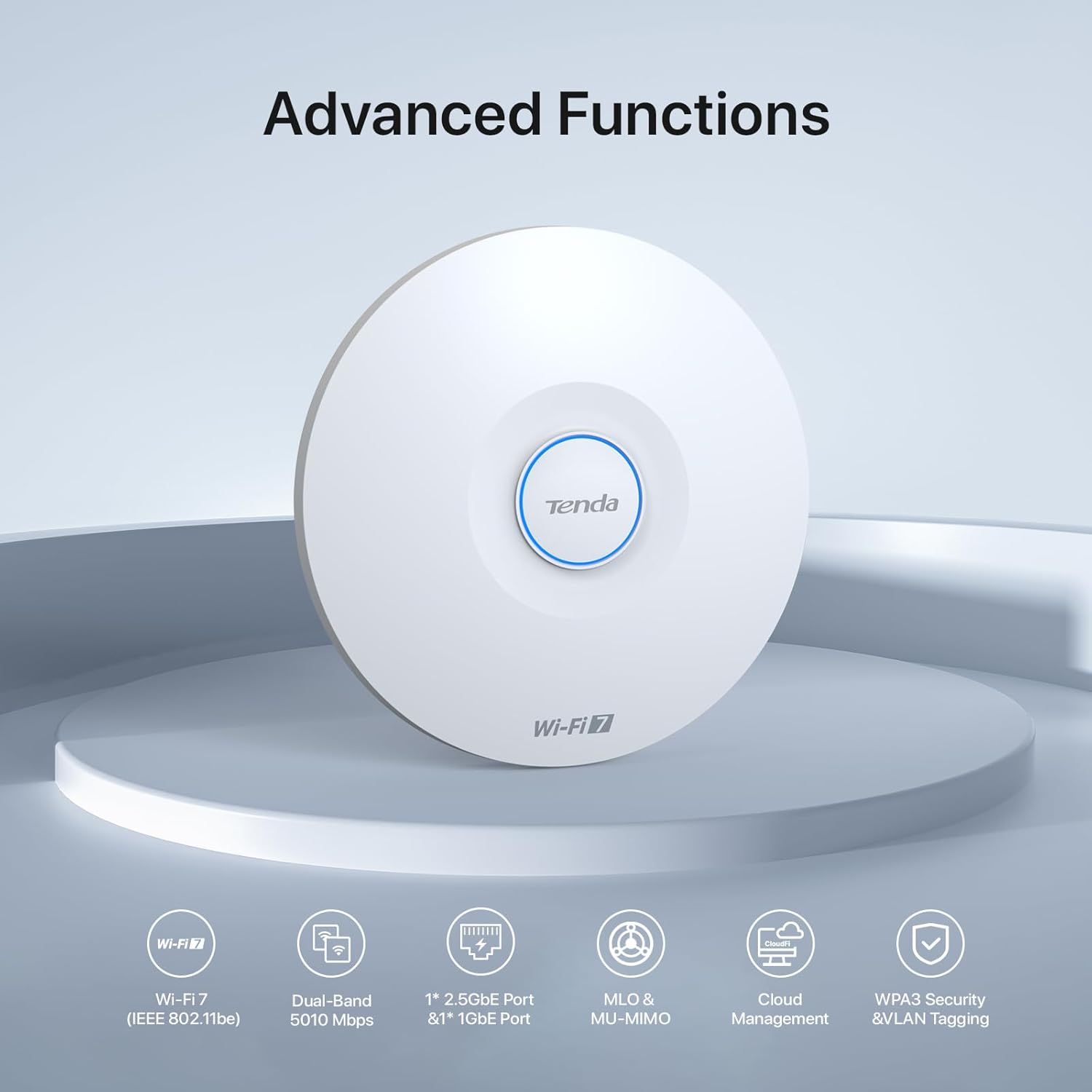 Tenda BE5010 WiFi 7 Wireless Access Point | Ceiling Mount Access Point for Future-Proof Business Network | 2.5G PoE+ Port | DC Adapter Included | Cloud Managed | WPA3 | VLAN | Seamless Roaming (i36)