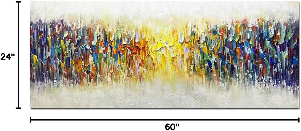 AMEI Art,24x60Inch Large Size Knife Painted Texture Art Yellow White Abstract Canvas Wall Art Colorful Modern Oil Paintings Framed Ready to Hang