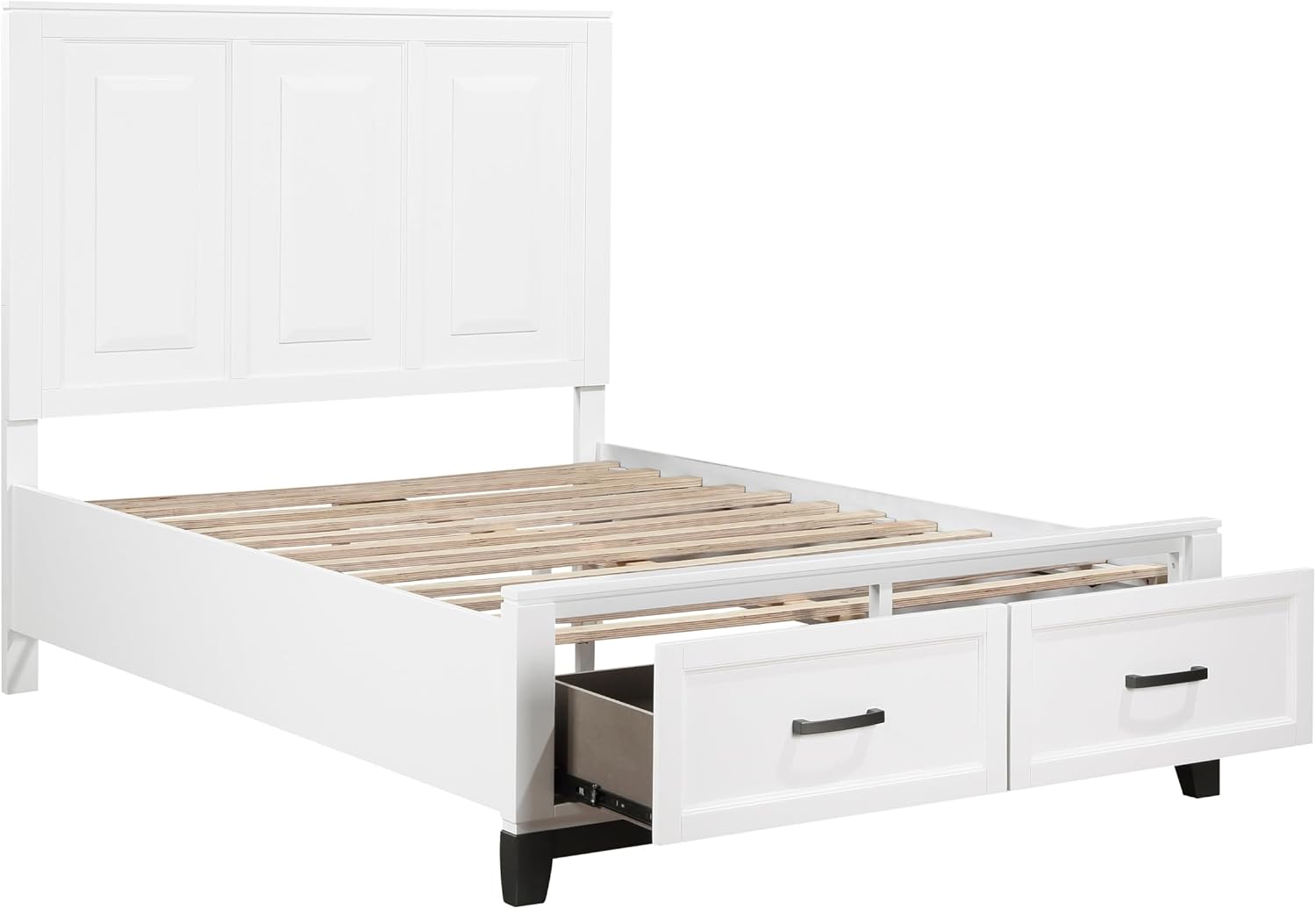 White Finish Bedroom Furniture Set Full Size 6pcs Platform Bed with Drawers Transitional Style