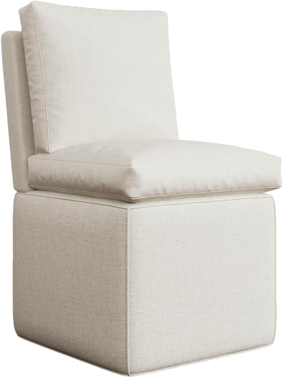 BLANKSPACE Upholstered Dining Chairs with Storage, Modern Linen Chairs with Casters, Armless Single Sofa Chair for Guest Seating, Bedroom, Reading Room（Beige）