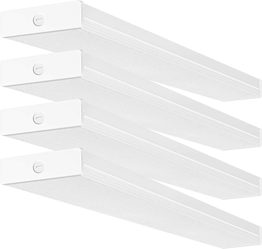 hykolity 4 Pack 4FT 5.7' W LED Wraparound Light 40W Shop Lights for Garage, 2-Lamp 32W Fluorescent Equivalent, 4400lm 4000K, Hardwired, Flushmount Office Ceiling Light Fixture, ETL Listed