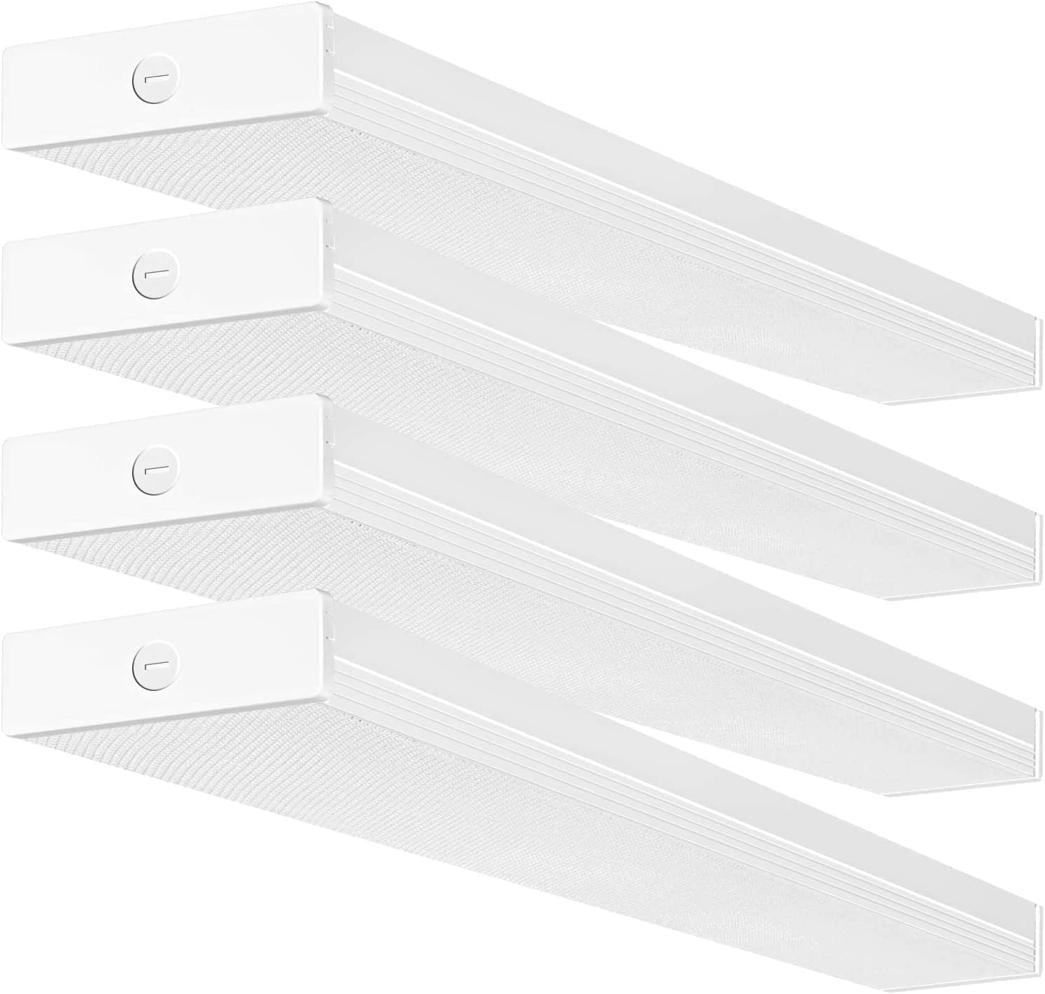 hykolity 4 Pack 4FT 5.7' W LED Wraparound Light 40W Shop Lights for Garage, 2-Lamp 32W Fluorescent Equivalent, 4400lm 4000K, Hardwired, Flushmount Office Ceiling Light Fixture, ETL Listed