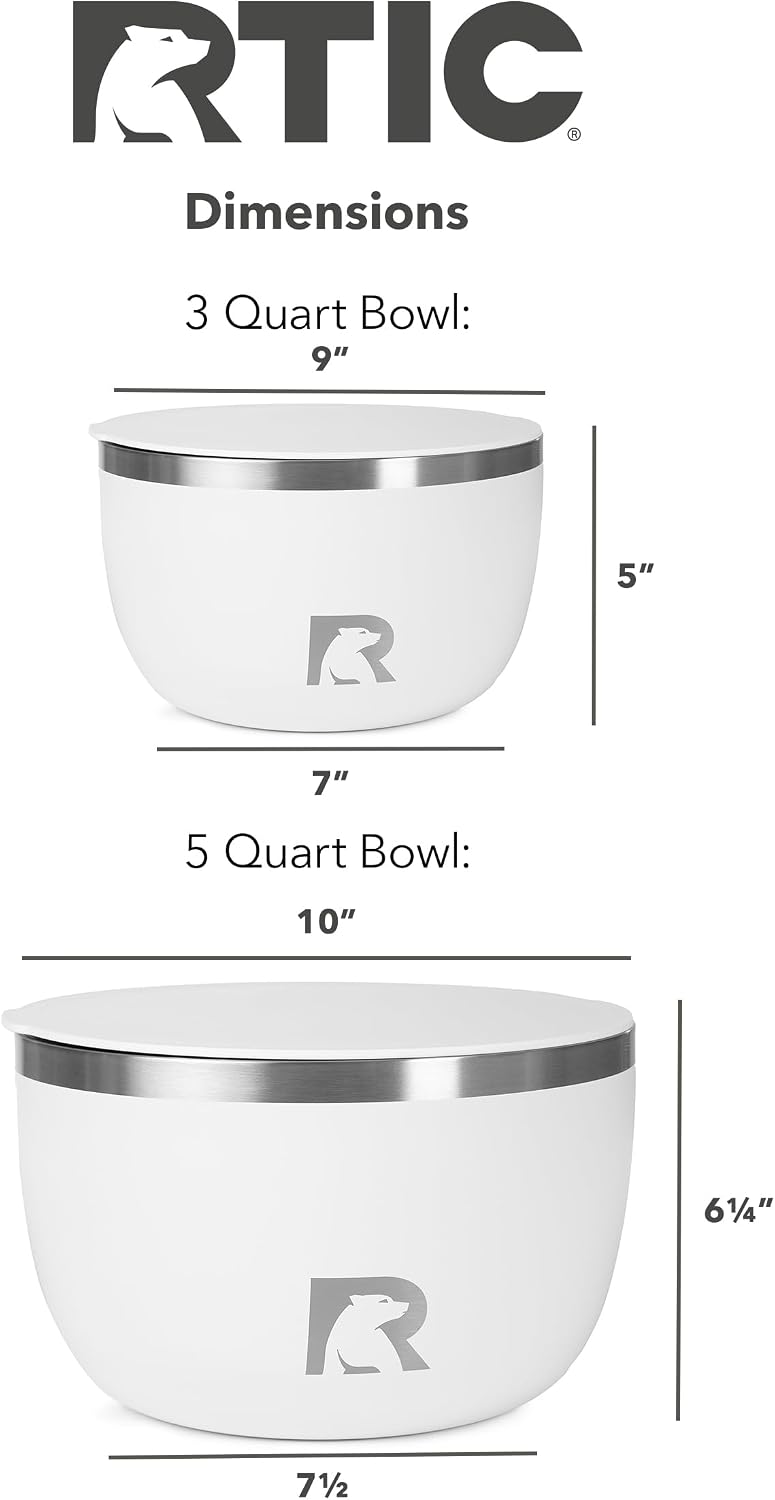 RTIC Anywhere Stainless Steel Camping Bowl Set of Two with Lids, Vacuum Insulated, Stackable, Durable, Outdoor Dinnerware, White