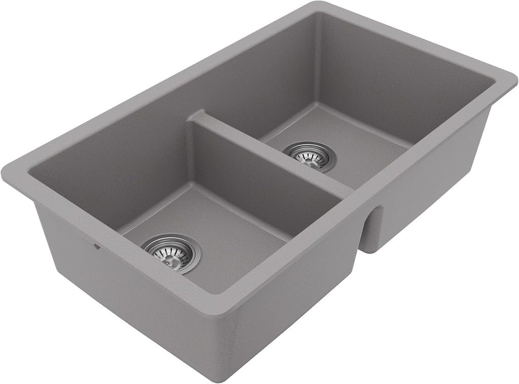 Karran QU-810 32' Undermount Double Equal Bowl Quartz Kitchen Sink Kit in Grey
