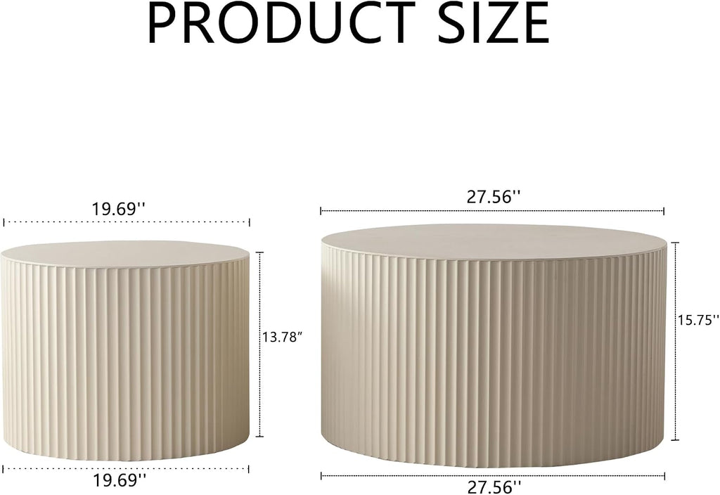 Nesting Coffee Table Set of 2, Round Wood Coffee Table and End Table Sets, Modern Double Circle Modular Accent Center Tea Table for Living Room Bedroom, （Beige + Cream, 27.56' & 19.69'