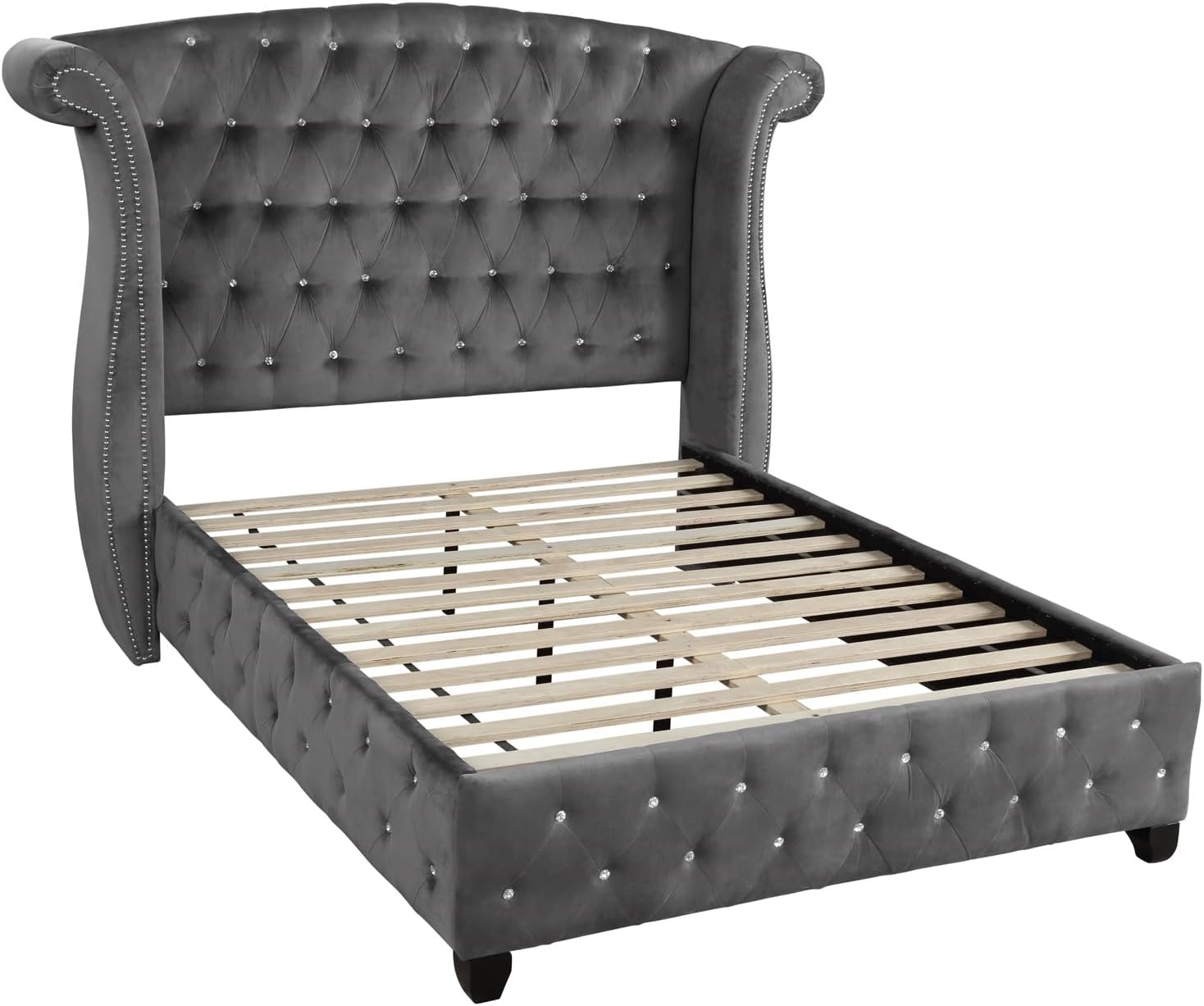 Luxury Bedroom Furniture Set - Modern Elegance with Crystal Tufted Detail, Spacious Storage, Ball Bearing Glides, and Dovetail Drawer Joints (Grey,Full Bed)
