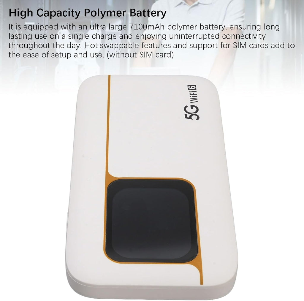 5G WiFi 6 Mobile Hotspot, Wireless Hotspot Router, Portable WiFi Device Supports SIM Card Slot and 16 Devices, 2.01 inch Touch Screen 7100mAh Rechargeable for Travel, Home