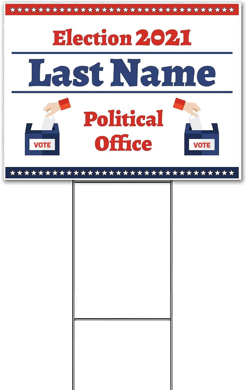 Election 2021 Political Office Customizable (18' x 24') Yard Sign, Quantity Discounts, Multi-Packs, Includes Metal Step Stake, Bandit, New, Advertising, USA