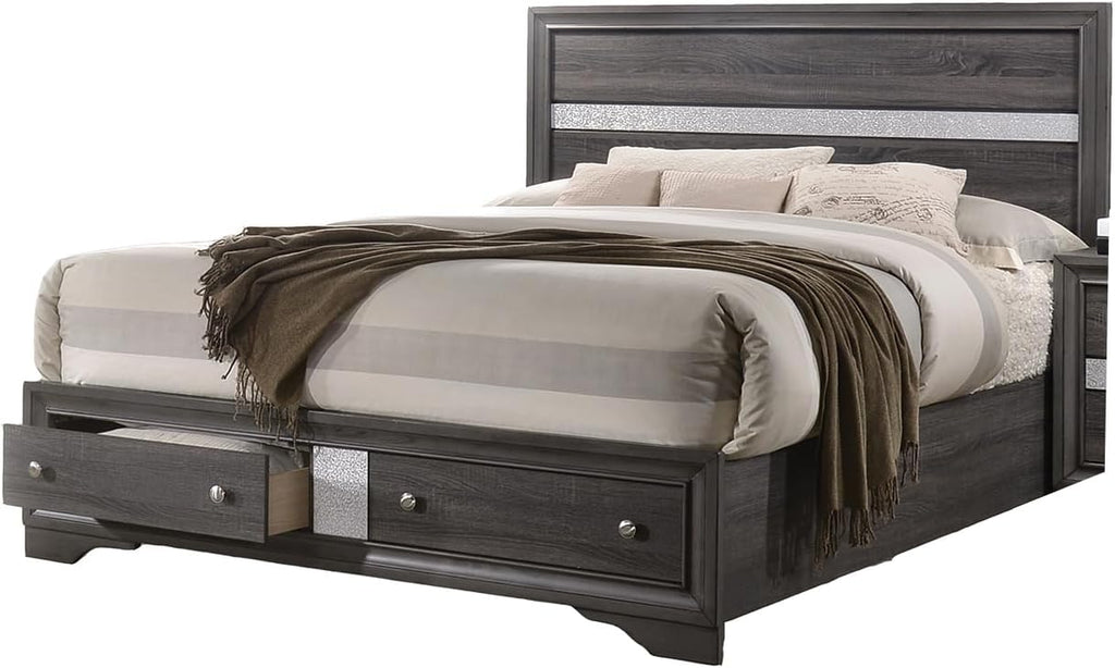 Style Full 4 Storage Bedroom Set Made with Wood in Gray