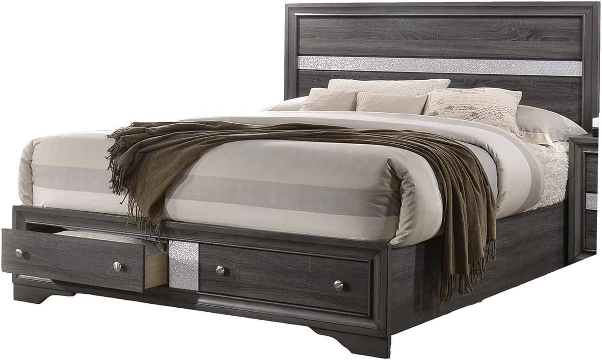 Style Full 5pc Storage Bedroom Set Made with Wood in Gray