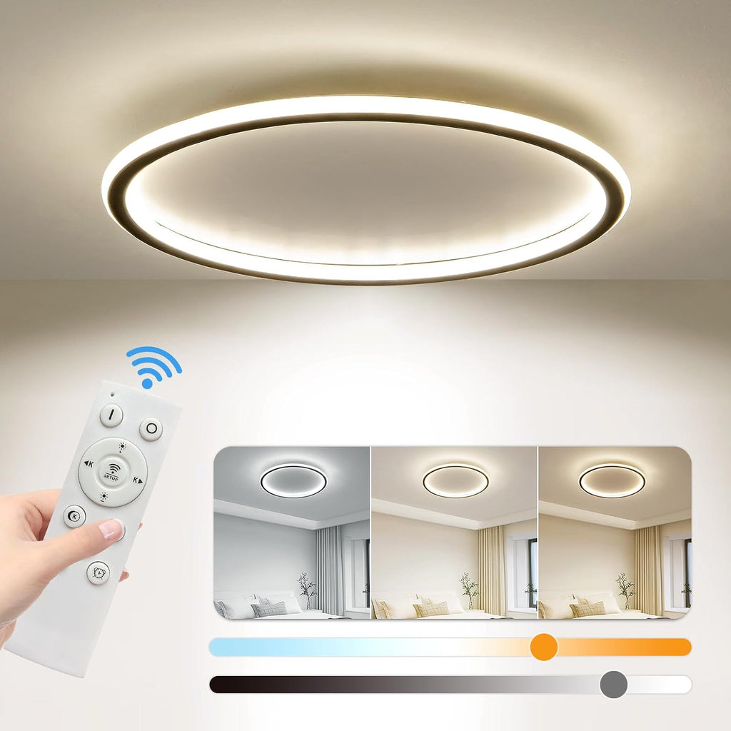 23.6 Inch Flush Mount Ceiling Light, 40-60W Round LED Ceiling Light Fixtures, Thin Modern Ceiling Lamp, Close to Ceiling Lights for Bedroom, Kitchen, Living Room, 3 Color Temperature Selectable