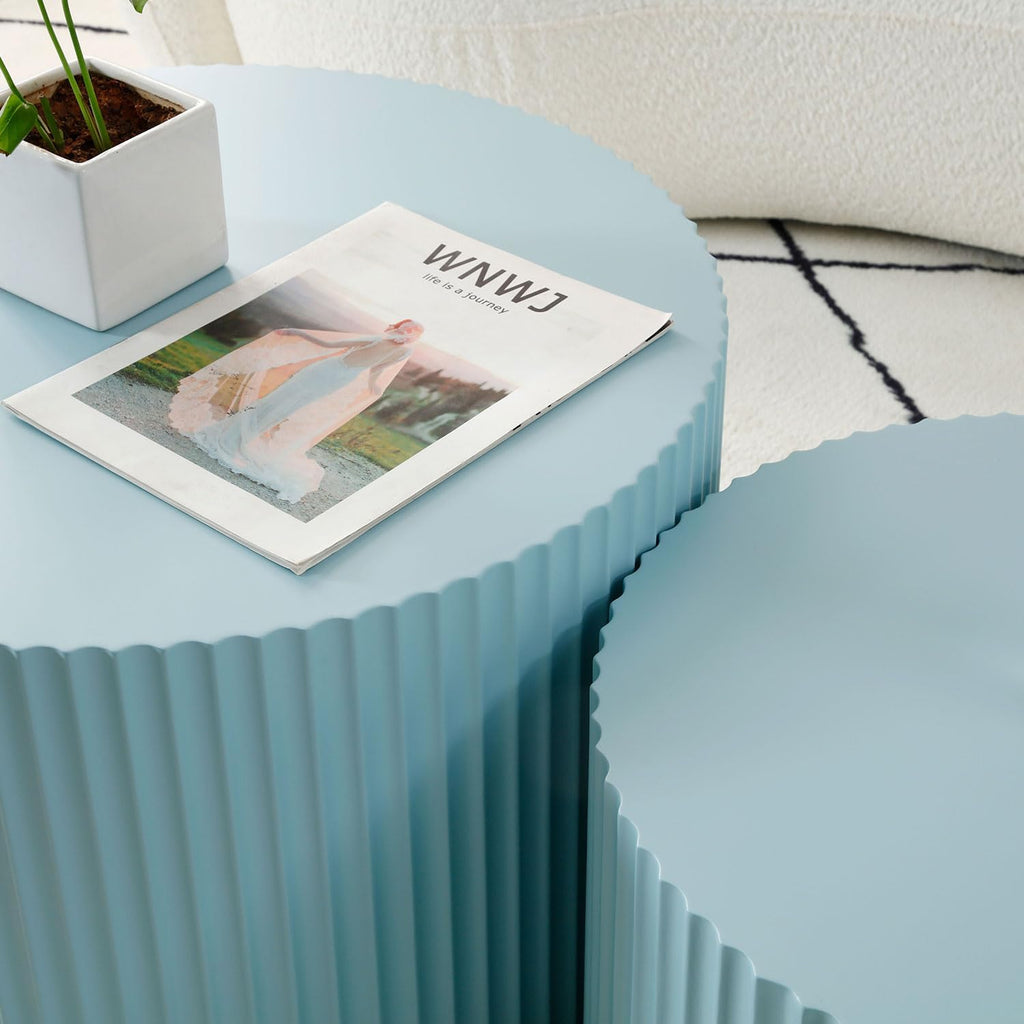Modern Nesting Coffee Table, Round Wood End Table Set of 2 for Small Space, Living Room - Blue