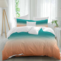 Gradient Green Duvet Cover Set Queen Size 4 Pieces Modern Minimalist Green Orange Ocean Beach Bedding Set with Zipper Closure, 1 Comforter Cover 90x92 Inches 1 Flat Sheet & 2 Pillow Cases