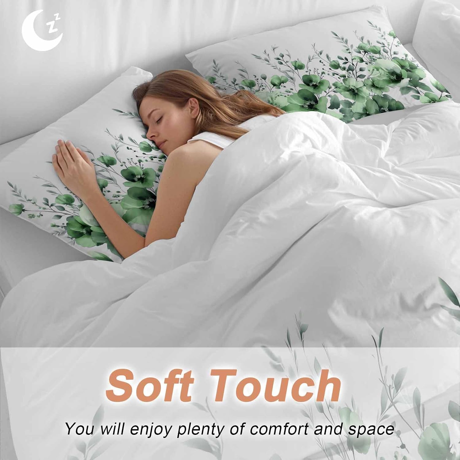 Prime Leader Spring Floral Duvet Cover Set Queen Size 4 Pieces Watercolor Green Flower Plants Country Bedding Set with Zipper Closure, 1 Comforter Cover 90x92 Inches 1 Flat Sheet & 2 Pillow Cases