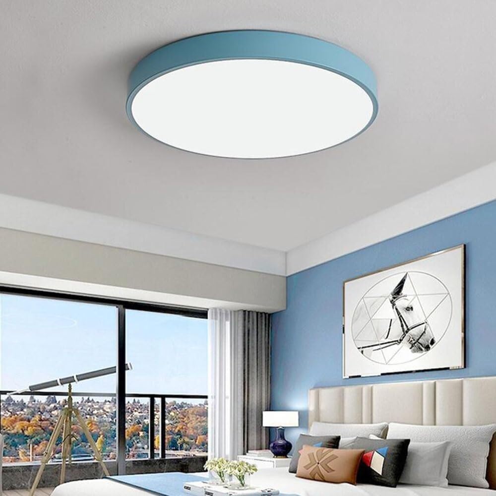 Simple Macaron LED Ceiling Lamp Ultra-Thin Recessed Thin Flat Ceiling Light Modern Flush Mount Lighting Ceiling Light Fixture for Living Room Bedroom Dining Room Kitchen Study Room(Blue,60cm)