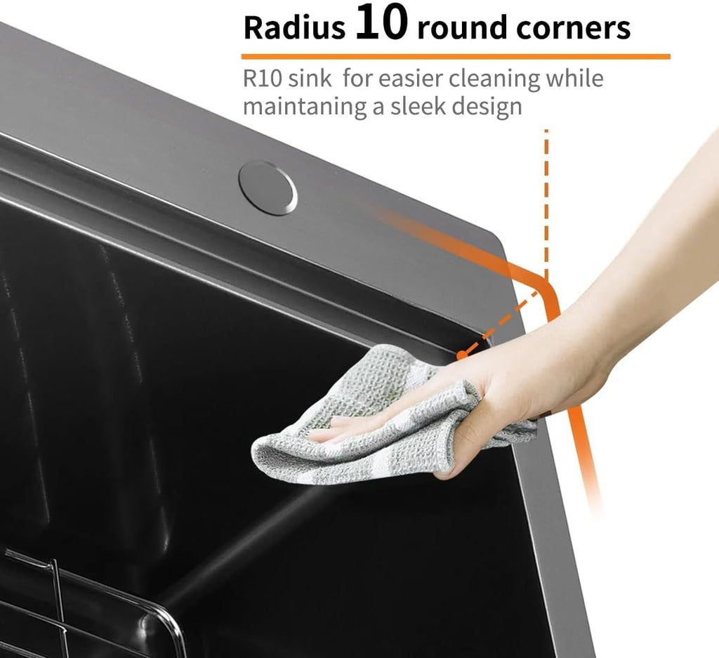 33 inch Gunmetal Black Drop-In Workstation Sink, 18 Gauge Single Bowl Topmount Stainless Steel Kitchen Sink with Spring Neck Faucet and Various Accessories
